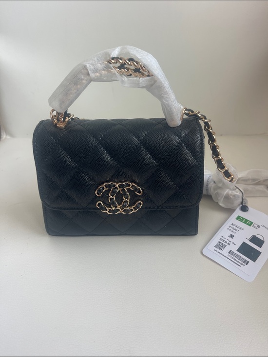 CHANEL Handbags - CHANEL 23 P Black Quilted Mini Top-Handle Bag with Gold Chain Hardware